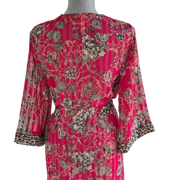 In Bloom by Jonquil Sheer Leopard Floral Robe Small Black Lace Trim - Picture 8 of 11